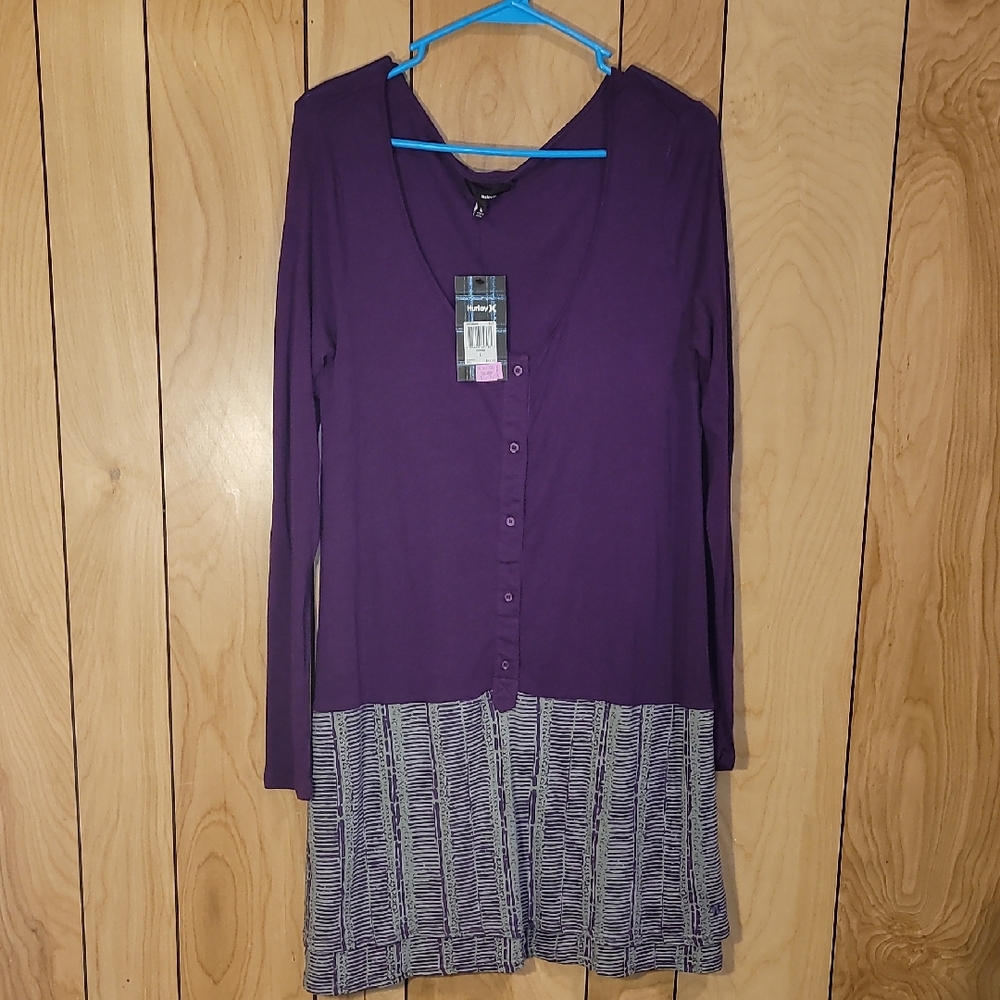 Hurley Purple Long Sleeve Dress with Striped Skirt